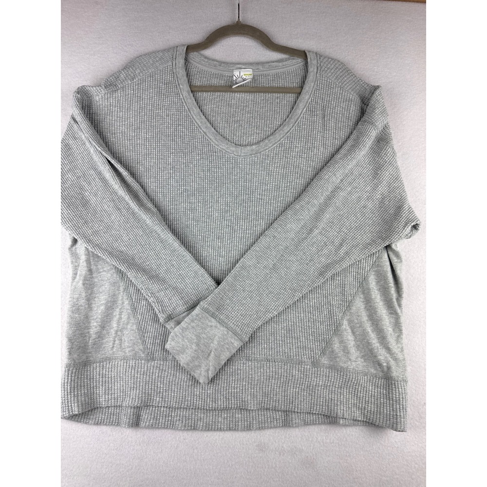 OFFLINE by Aerie Gray Cozy Waffle Knit V-Neck Long Sleeve Top w/ Thumbholes S